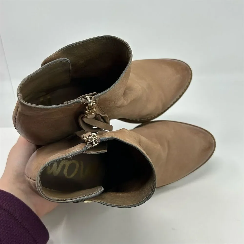Sam Edelman Mariella Nutmeg Brown Leather Ankle Booties Size 7.5 Casual